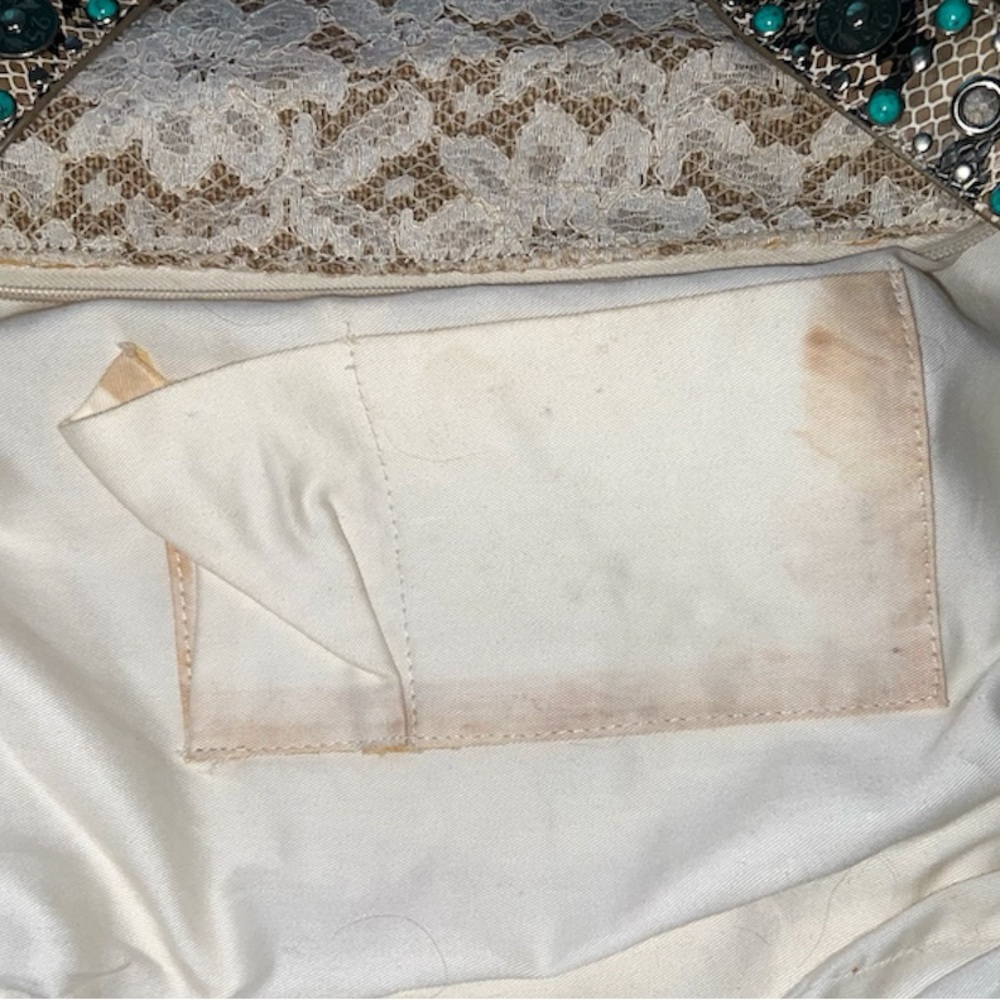 𝐁𝐑𝐀𝐂𝐂𝐈𝐀𝐋𝐈𝐍𝐈 | VINTAGE WHITE LACE AND PYTHON LEATHER SHOULDER BAG - Picture 10 of 14